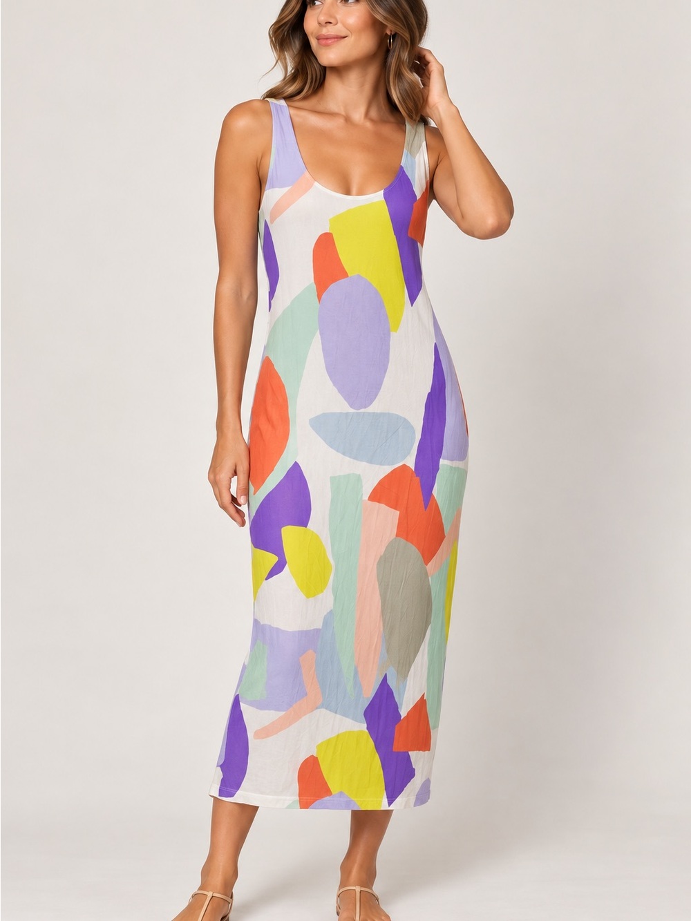 Alice + Olivia Abstract Print Midi Dress Sleeveless Exposed Back Zip